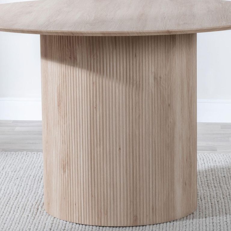 Bern Fluted Round Dining Table - 4 Seater - 120cm - Oak - Drum Base
