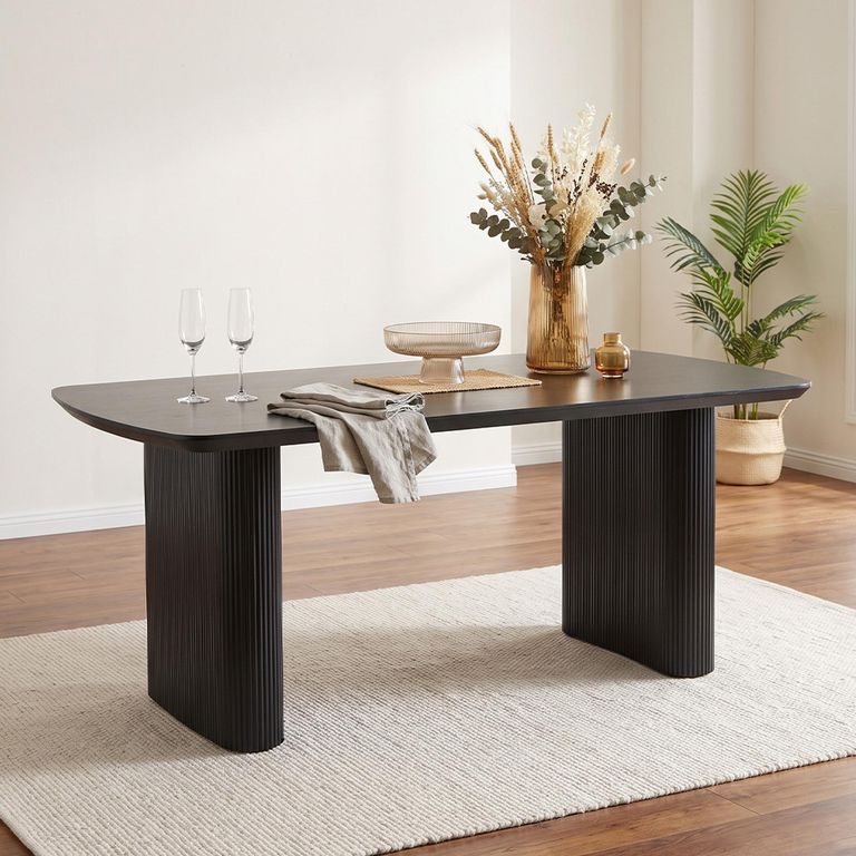 Bern Fluted Black 6 Seater 160cm Dining Table with Pedestal Base