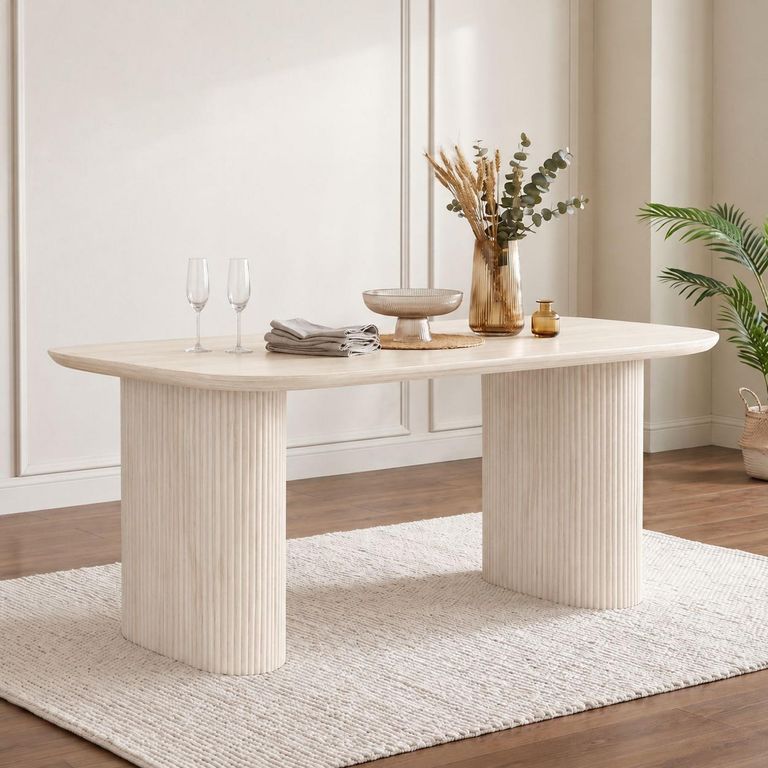 Bern Fluted White Washed Oak 6 Seater 160cm Dining Table with Pedestal Base