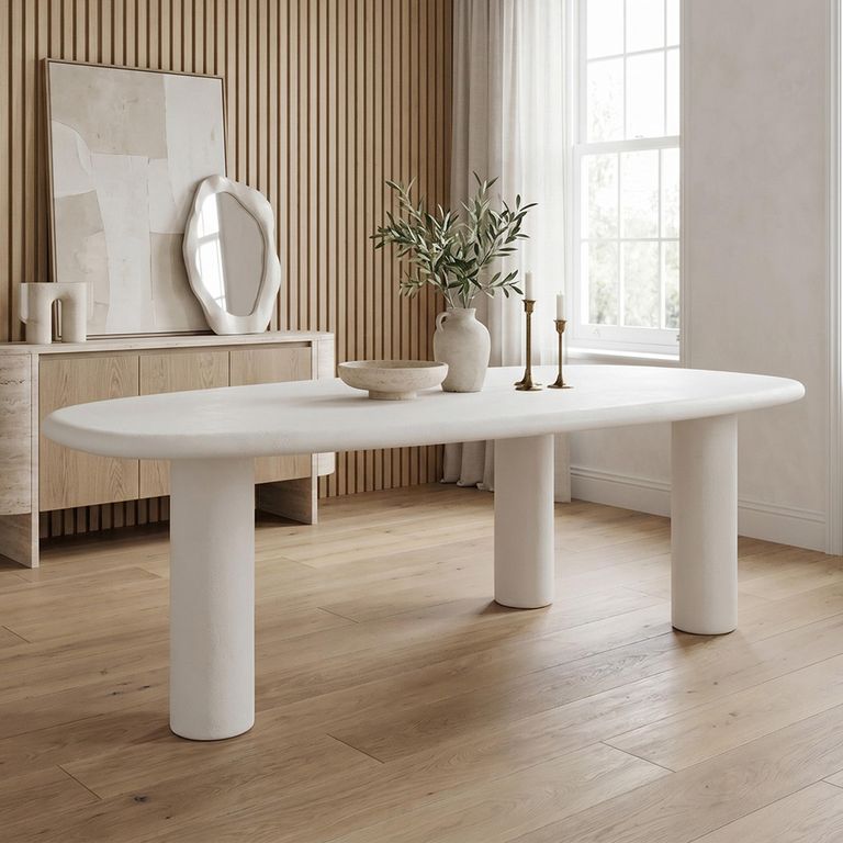 Bloomstone White Lime Plaster 8 Seater Pedestal Dining Table