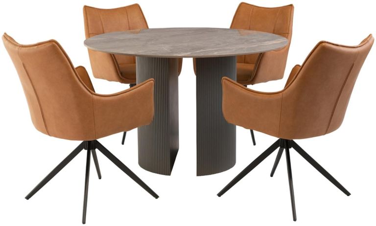 Bossini Dining Table - 4 Seater - 120cm - Round - Pedestal - Dark Grey Sintered Stone