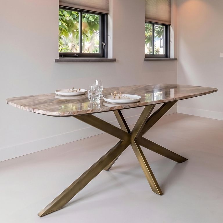 Bottega Dining Table - 190cm - 8 Seater - Spider Legs - Blush Beige - Marble and Metal