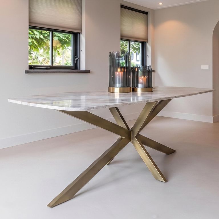 Bottega Dining Table - 220cm - 10 Seater - Spider Legs - Blush Beige - Marble and Metal