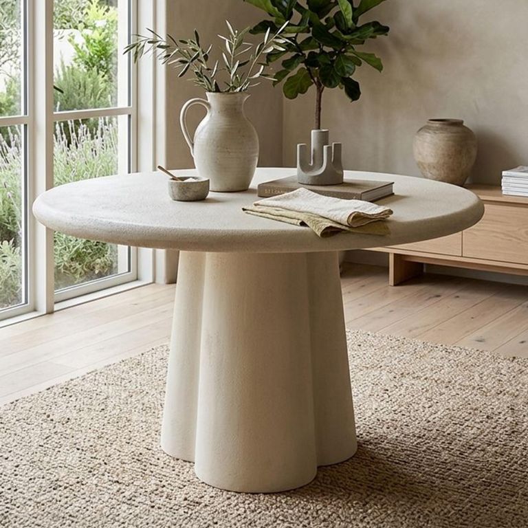 Brix Clubs Dining Table - 130cm - 4 Seater - Round - Pedestal - Sandy - Concrete