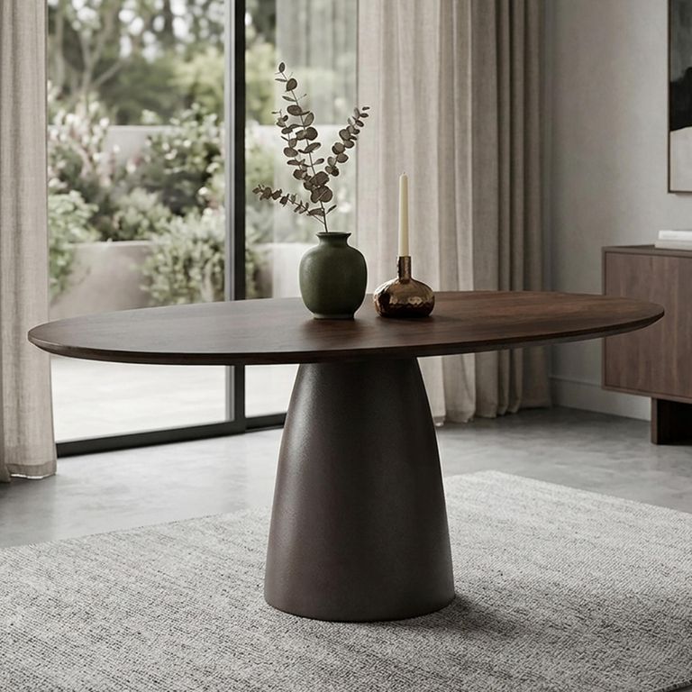 Brix Marron Dining Table - 140cm - 6 Seater - Pedestal - Espresso - Mango Wood and Metal