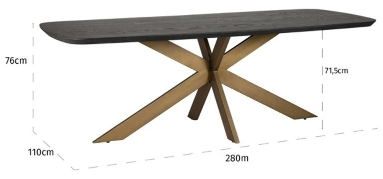 Cambon Dark Oak and Brass 12 Seater Dining Table with Spider Legs