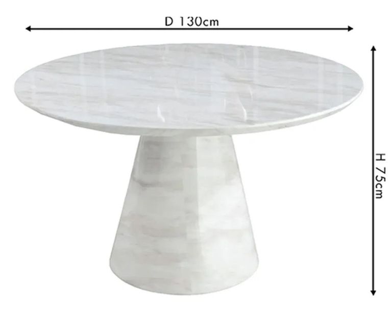 Carrera Round Dining Table - 4 Seater - 130cm - White Marble