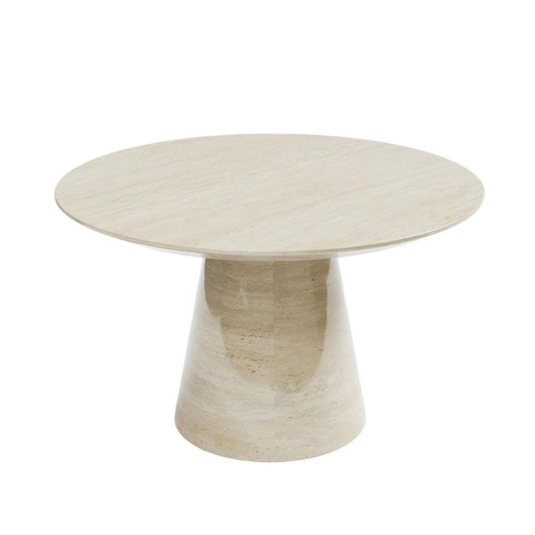 Carrera Round Dining Table - 4 Seater - 130cm - Travertine Beige Engineered Marble