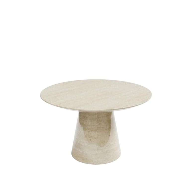 Carrera Round Dining Table - 4 Seater - 130cm - Travertine Beige Engineered Marble