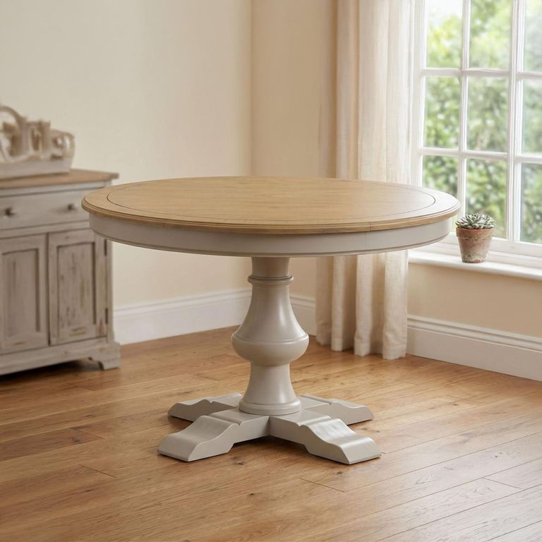 Chateau Dining Table - 120cm - 4 Seater - Round - Pedestal Base - Grey Painted - Pine