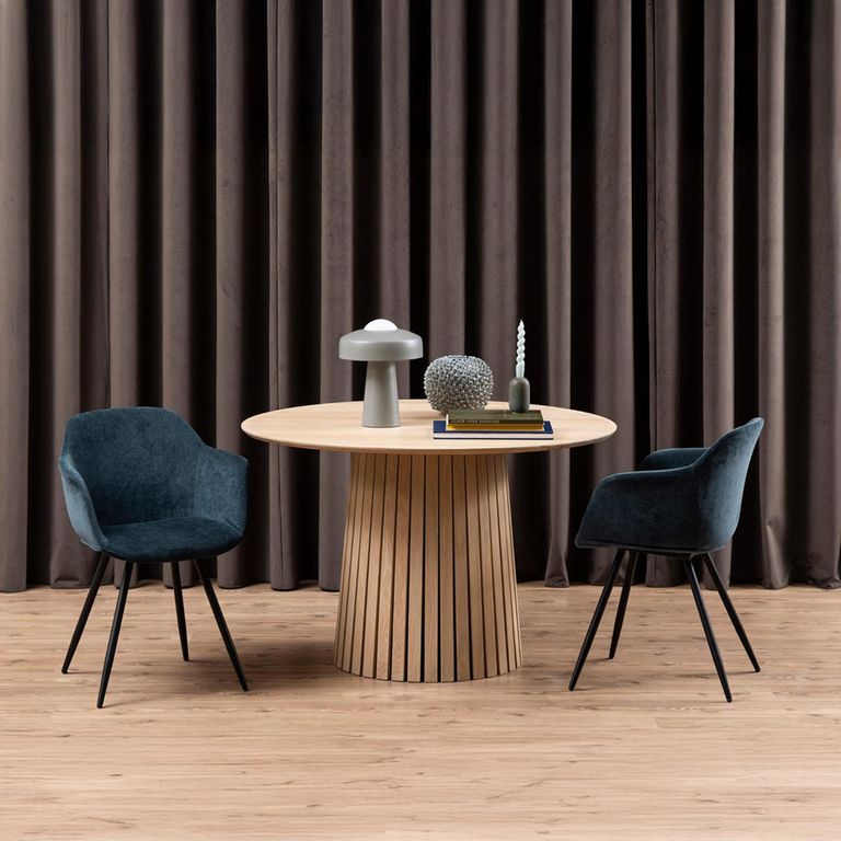 Christo Dining Table - 4 Seater - Round - Slatted Pedestal - 120cm - White Oak