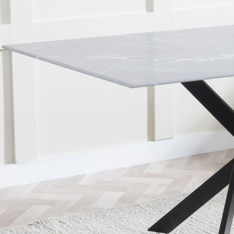 Clearance - Chopstick 6 Seater Grey Glass Dining Table with Black Metal Legs - 150cm