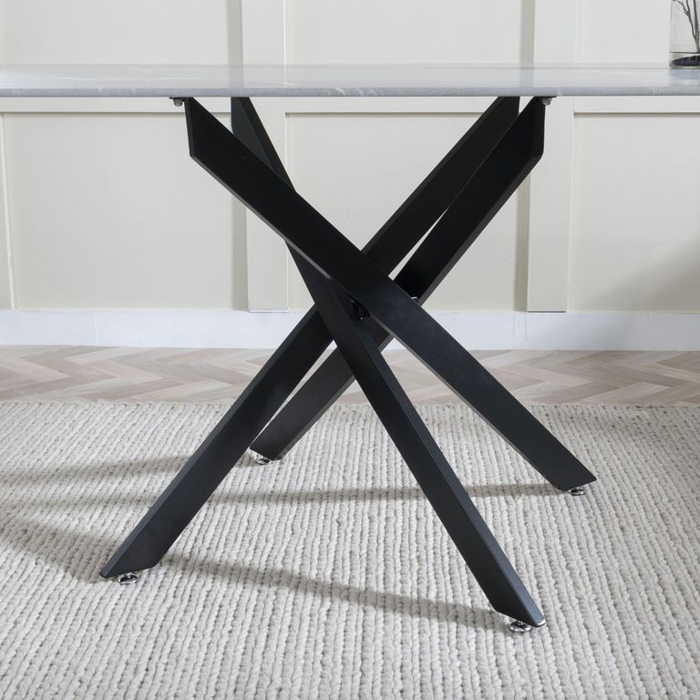 Clearance - Chopstick 6 Seater Grey Glass Dining Table with Black Metal Legs - 150cm