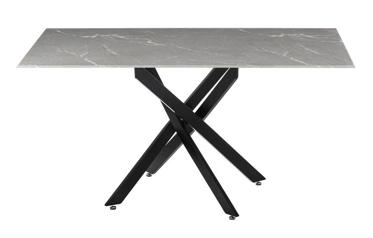 Clearance - Chopstick 6 Seater Grey Glass Dining Table with Black Metal Legs - 150cm