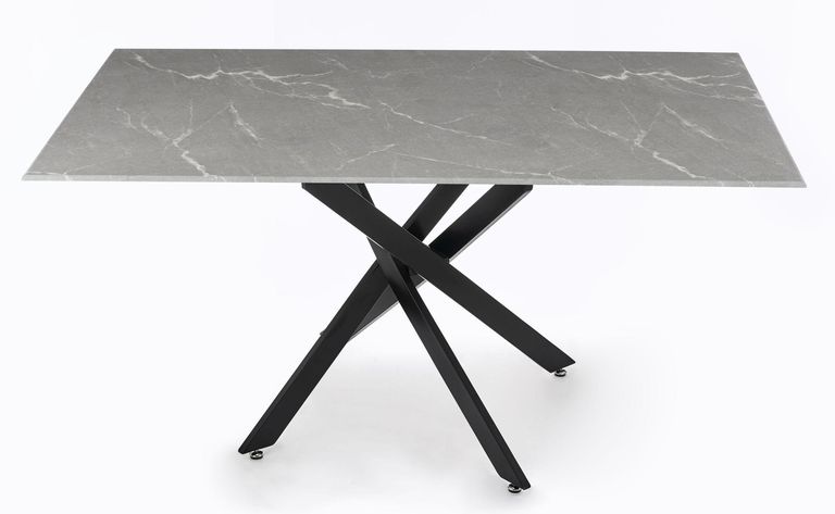 Clearance - Chopstick 6 Seater Grey Glass Dining Table with Black Metal Legs - 150cm