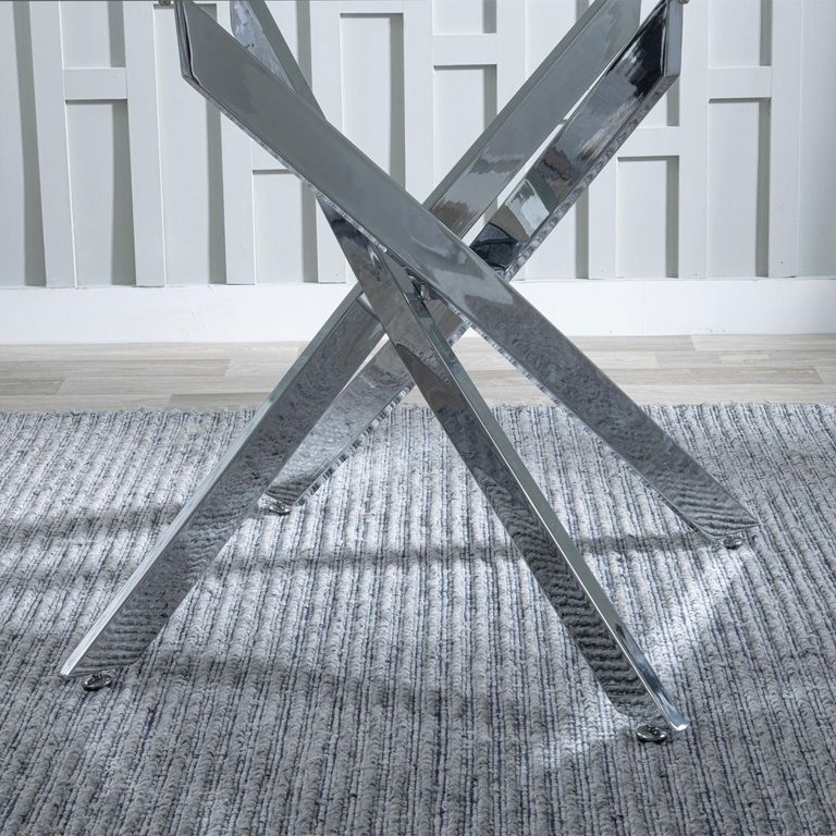 Clearance - Chopstick 6 Seater White Glass Dining Table with Chrome Metal Legs - 150cm