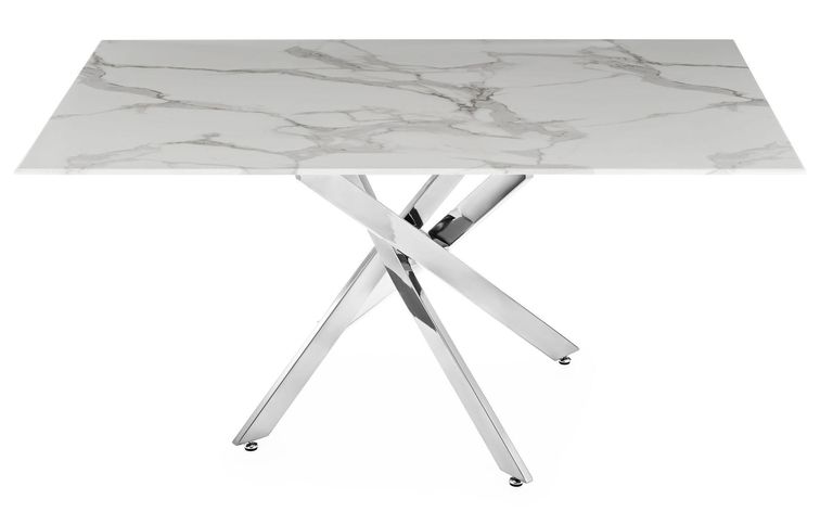 Clearance - Chopstick 6 Seater White Glass Dining Table with Chrome Metal Legs - 150cm