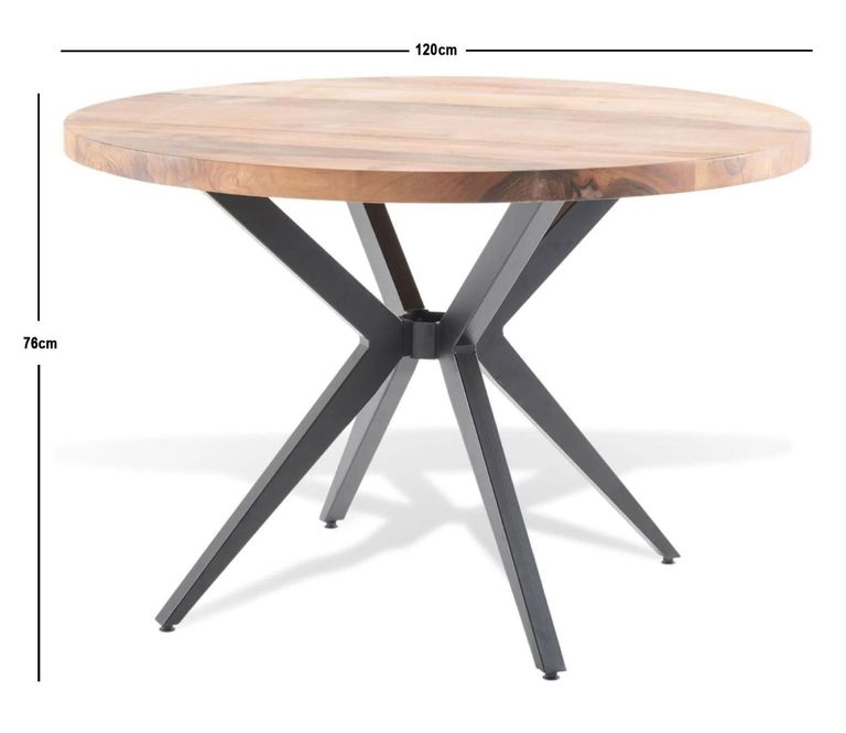 Clearance - Merino Round Dining Table - 4 Seater - 120cm - Industrial Acacia Wood - Brand New Item
