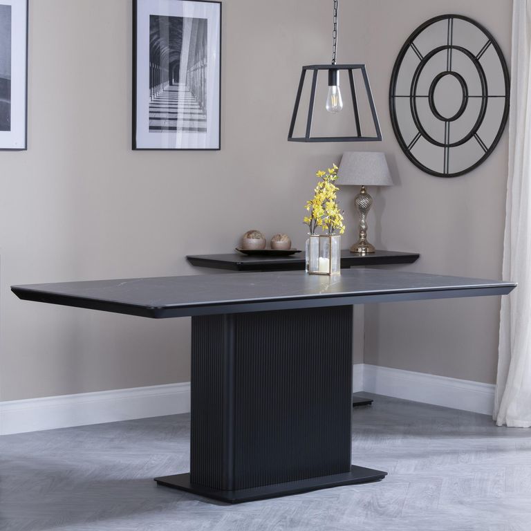 Clearance - Morgan 6 Seater Black Ceramic Fluted Dining Table - 180cm