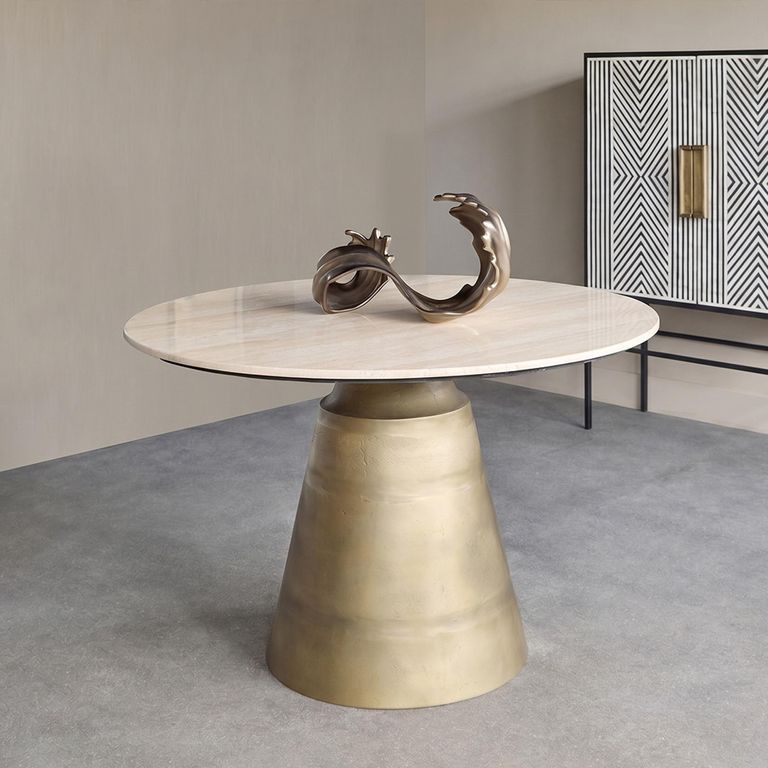 Clifton Dining Table - Travertine Marble - 4 Seater - Round Pedestal - 120cm