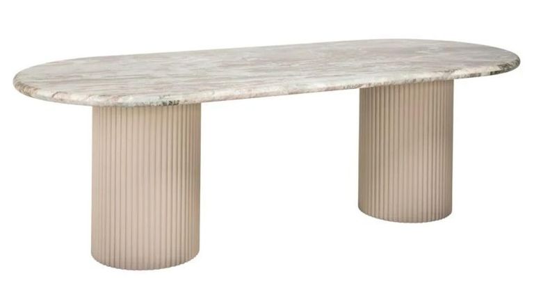 Coronel Beige Marble 10 Seater Dining Table with Fluted Pedestal Base