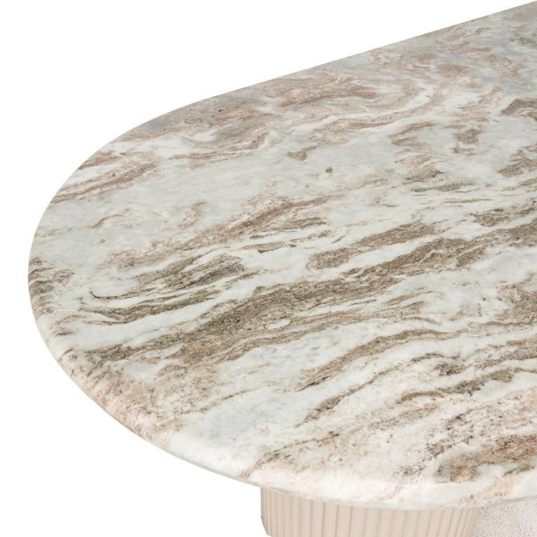 Coronel Beige Marble 10 Seater Dining Table with Fluted Pedestal Base