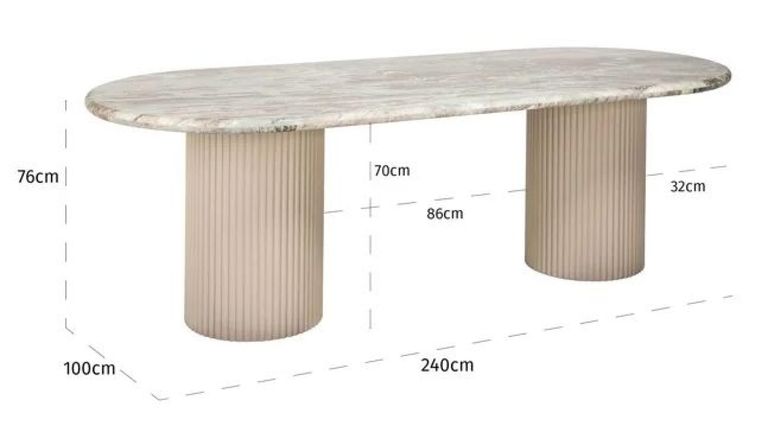 Coronel Beige Marble 10 Seater Dining Table with Fluted Pedestal Base