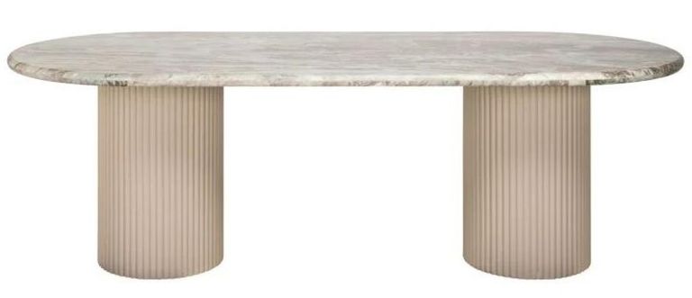 Coronel Beige Marble 10 Seater Dining Table with Fluted Pedestal Base
