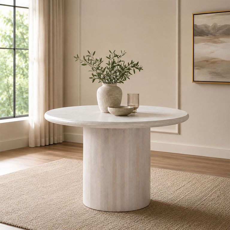 Dining Table - 102cm - 4 Seater - Round - Off White - Marble
