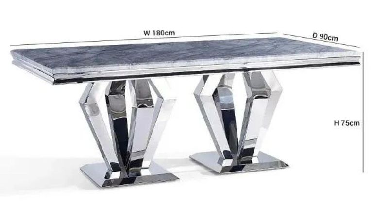 Dolce Dining Table - Grey Marble & Chrome - Sizes Available