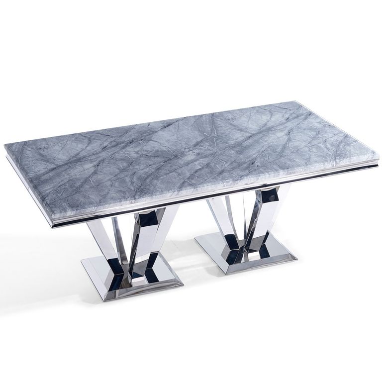 Dolce Dining Table - Grey Marble & Chrome - Sizes Available
