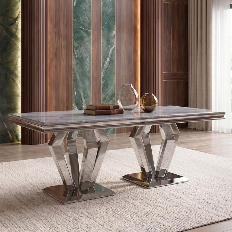 Dolce Dining Table - Grey Marble & Chrome - Sizes Available
