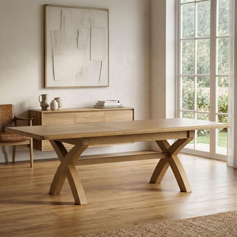 Dorchester Extending Dining Table - 200cm-250cm - 6-10 Seater - Cross Legs - Rustic Oak