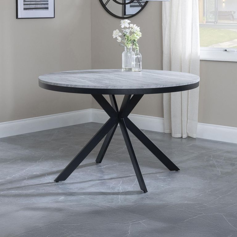 Clearance - Ezra 4 Seater Grey Concrete Round Dining Table with Black Spider Legs - 120cm
