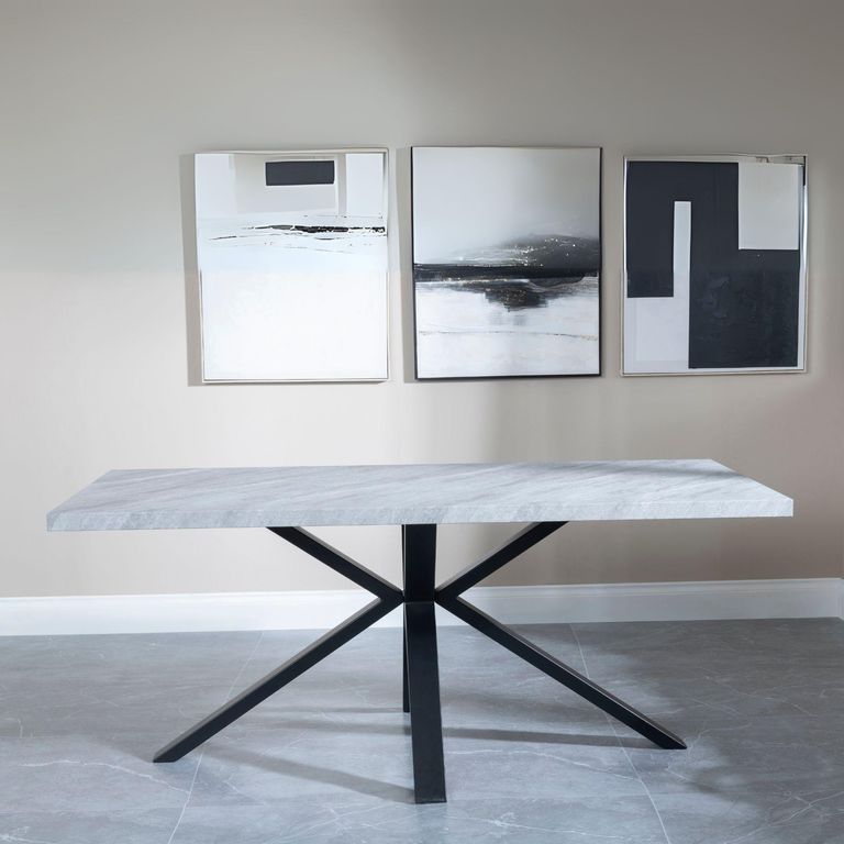 Clearance - Ezra 8 Seater Grey Dining Table with Black Spider Legs - 180cm