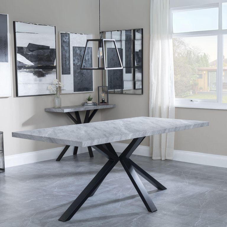Clearance - Ezra 8 Seater Grey Dining Table with Black Spider Legs - 180cm