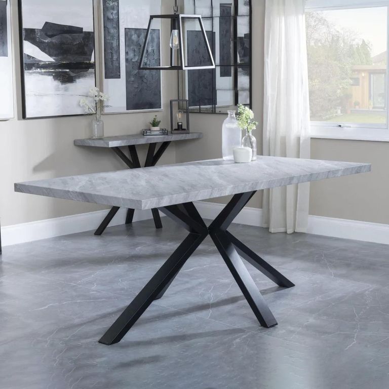 Clearance - Ezra 8 Seater Grey Dining Table with Black Spider Legs - 180cm