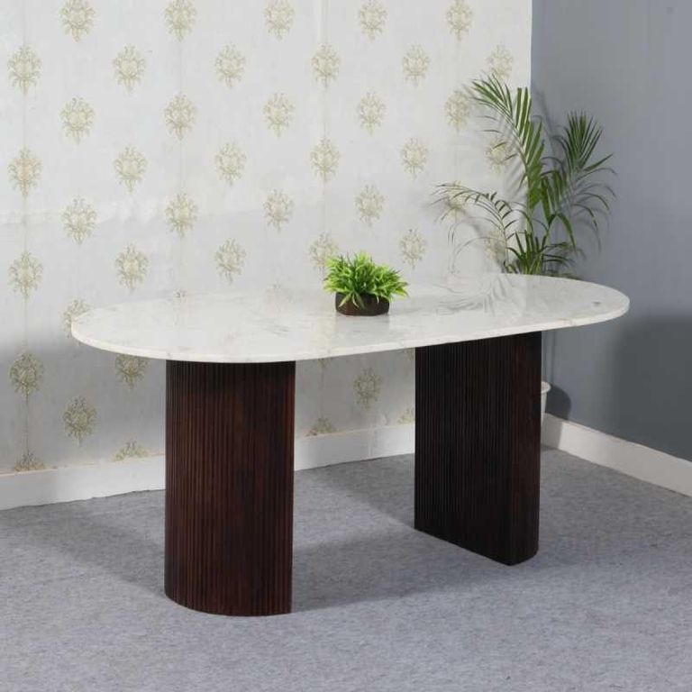 Fluted Dining Table - 6 Seater - 170cm - Double Pedestal - White Marble