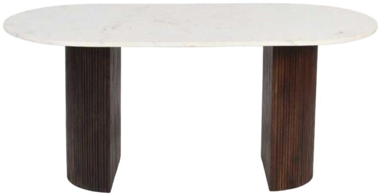 Fluted Dining Table - 6 Seater - 170cm - Double Pedestal - White Marble