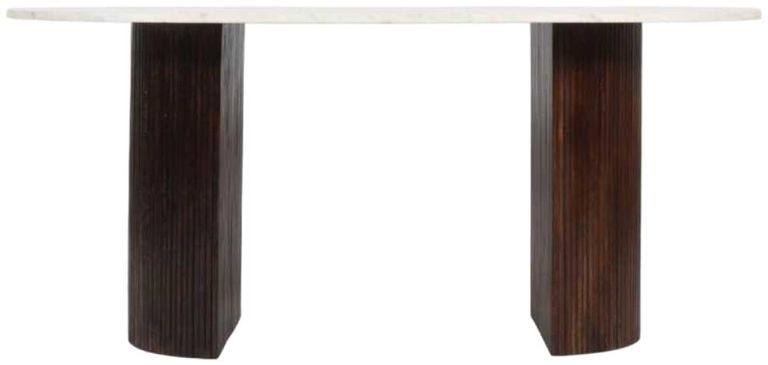 Fluted Dining Table - 6 Seater - 170cm - Double Pedestal - White Marble