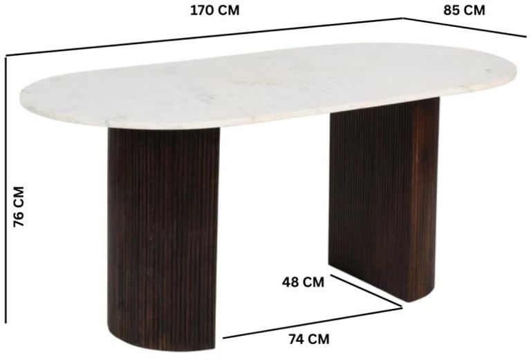 Fluted Dining Table - 6 Seater - 170cm - Double Pedestal - White Marble