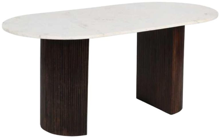Fluted Dining Table - 6 Seater - 170cm - Double Pedestal - White Marble