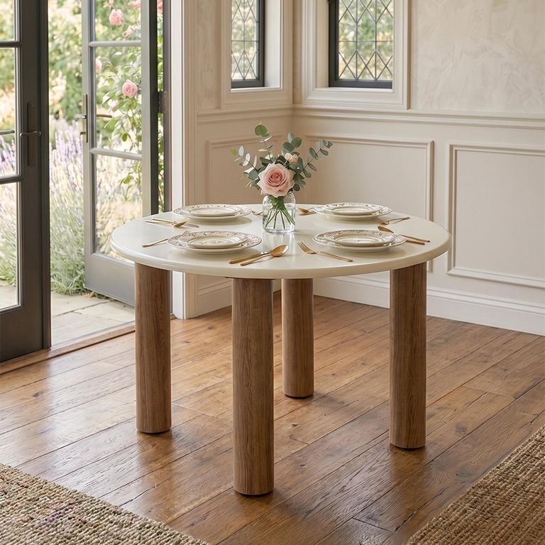 Fondi Dining Table - 120cm - 4 Seater - Round - White and Brown - Cement Look