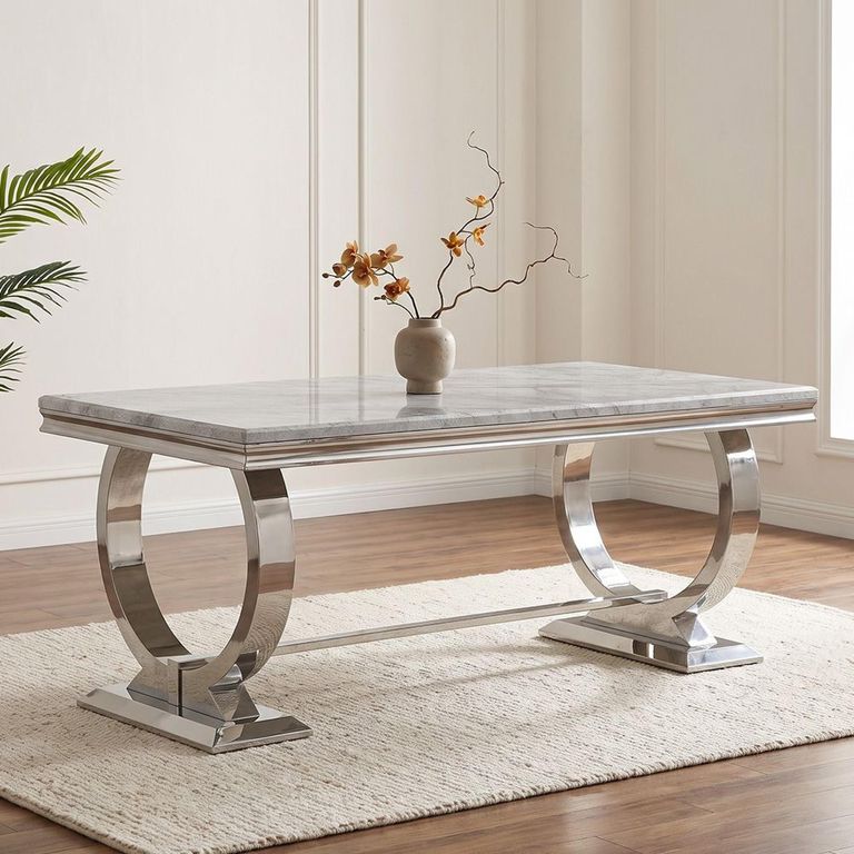 Glacier Grey Marble and Chrome Dining Table - Sizes Available