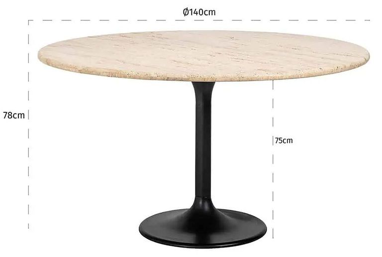 Hampton Travertine Beige 6 Seater Round Dining Table with Black Tulip Base