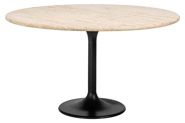 Hampton Travertine Beige 6 Seater Round Dining Table with Black Tulip Base