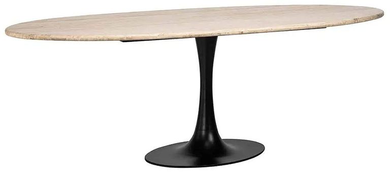 Hampton Travertine Beige 8 Seater Oval Dining Table with Back Tulip Base