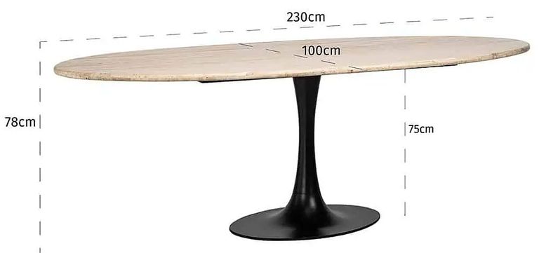 Hampton Travertine Beige 8 Seater Oval Dining Table with Back Tulip Base