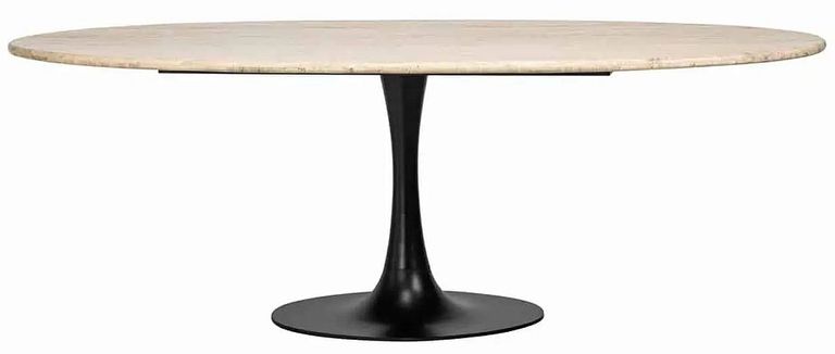 Hampton Travertine Beige 8 Seater Oval Dining Table with Back Tulip Base