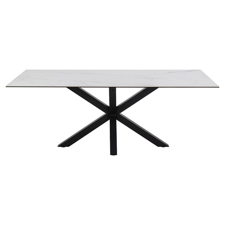Heaven Dining Table - 8 Seater - 200cm - White Ceramic and Black - with Star Legs